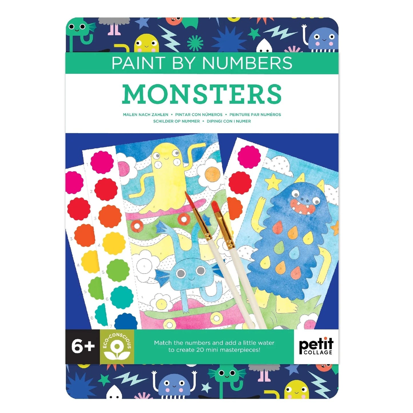 Paint by numbers kit for children with monsters design on packaging