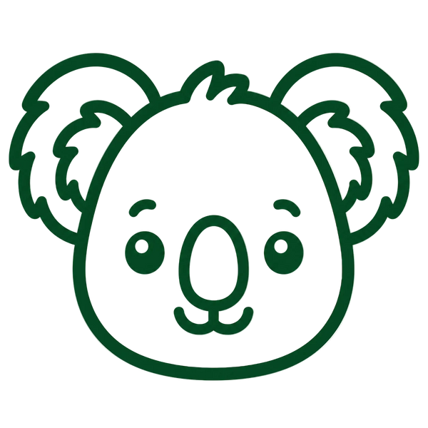 Green outline of a koala head on a white background