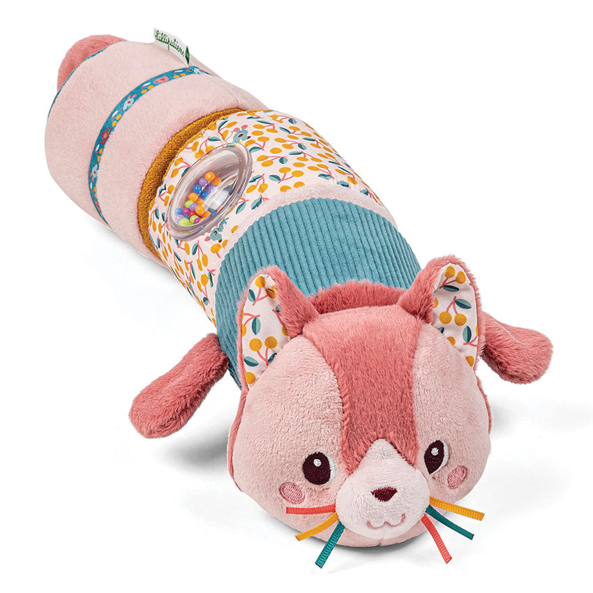 Plush toy with a tunnel for cats on a white background