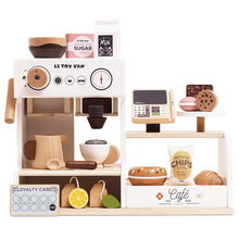 Toy coffee shop set with various items and Le Toy Van branding.