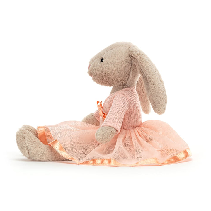 Cute Jellycat bunny soft wearing apricot colored tutu dress