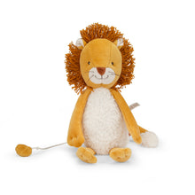 A lion soft toy with smiling face on a white background