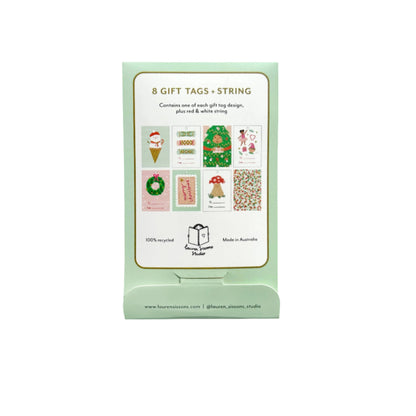 8 Holiday Christmas Tags + String 