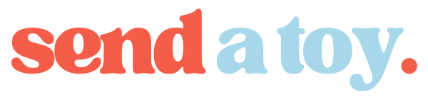 Logo with 'send a toy' text in red and blue on a white background