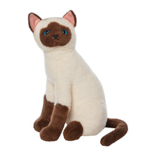 A plush toy resembling a Siamese cat with a beige body and brown accents, designed for cuddling and imaginative play.