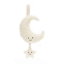 Cream plush Jellycat moon soft toy with dangling star and musical feature