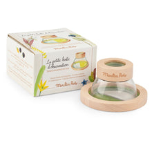 Small insect observation box with wooden cap and packaging on a white background