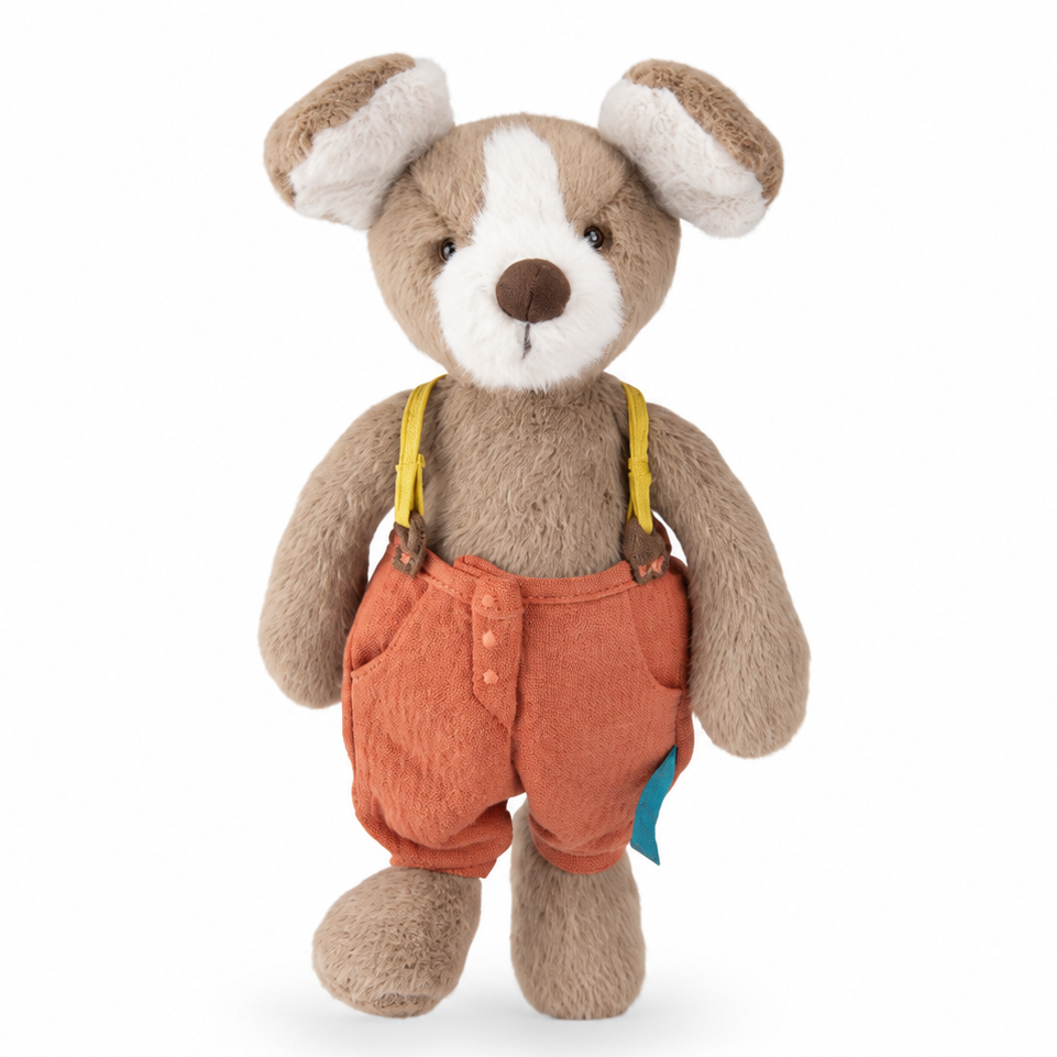Moulin Roty Jack small dog doll, alternate front view