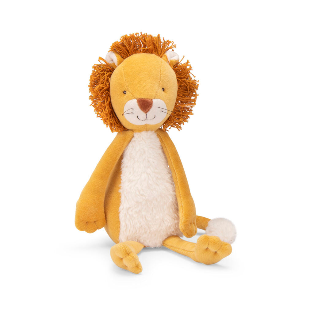 Plush lion toy with a white background