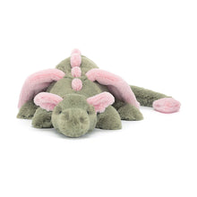 Jellycat plush toy dragon with pink accents on a white background