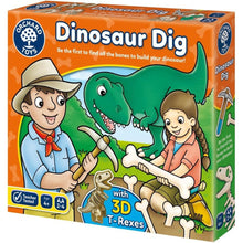 Box of Orchard Toys Dinosaur Dig game with illustrations of children and a dinosaur.