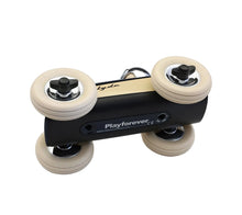 Black and beige roller skates with 'Playforever' branding on a white background