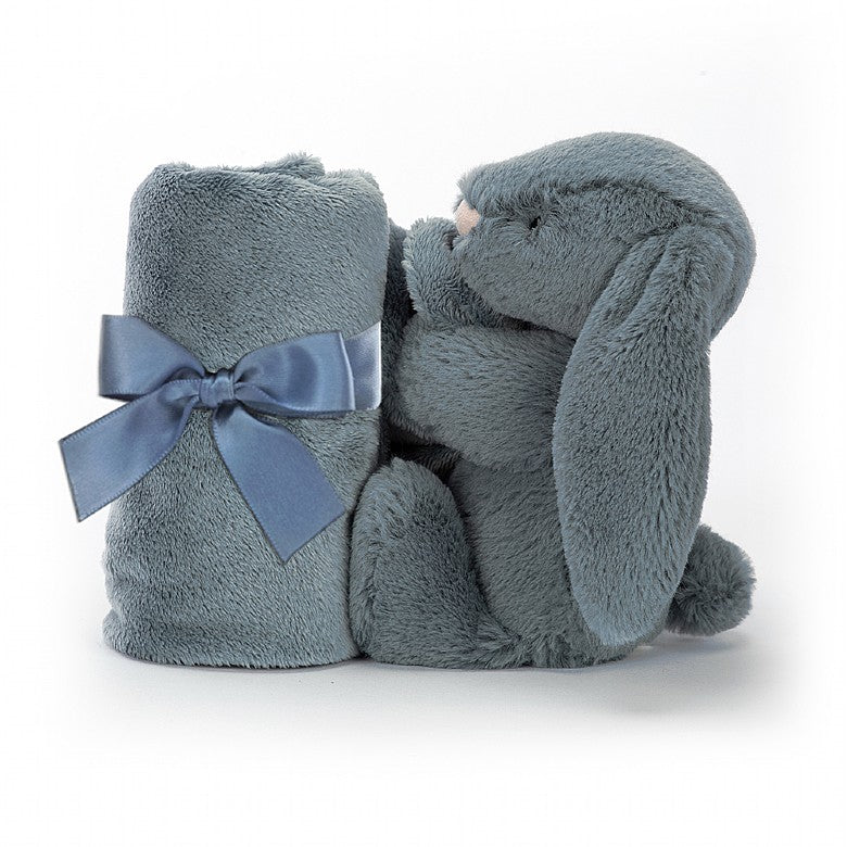 Jellycat dusky blue rabbit soother soft toy baby gift - Send A Toy