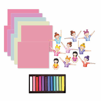 Pastel-coloured art boards, dancer stickers and 12 dry pastels from the Sycomore Artissimo Dancers kit