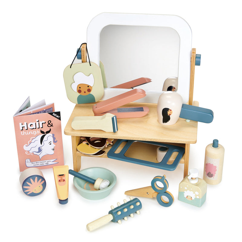 Wooden Hair Salon pretend and profession wooden hairdressing role playing set by Tender Leaf Toys - at Send A Toy