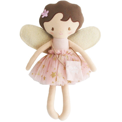 Fairy doll with pink dress and wings on a white background