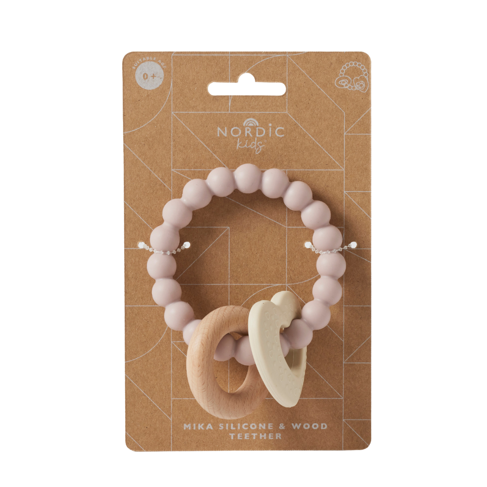 Anneau de dentition en silicone et bois Mika - Coeur