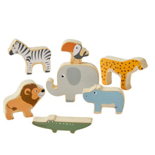 Wooden themed animal figures, including the elephant crocodile hippo and zebra