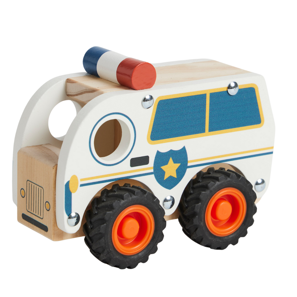 Wooden police car toy with rubber wheels - Send A Toy