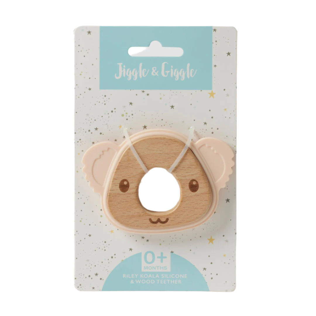 Koala Silicone & Wood Teether – Peach