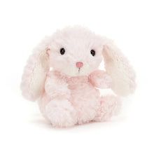 Small pastel pink bunny plush toy with candy pink nose and floppy ears