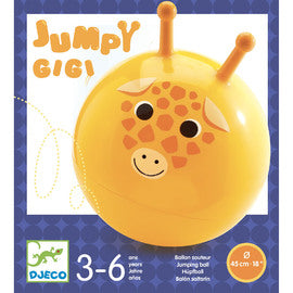 Round yellow giraffe hopping right on Toy