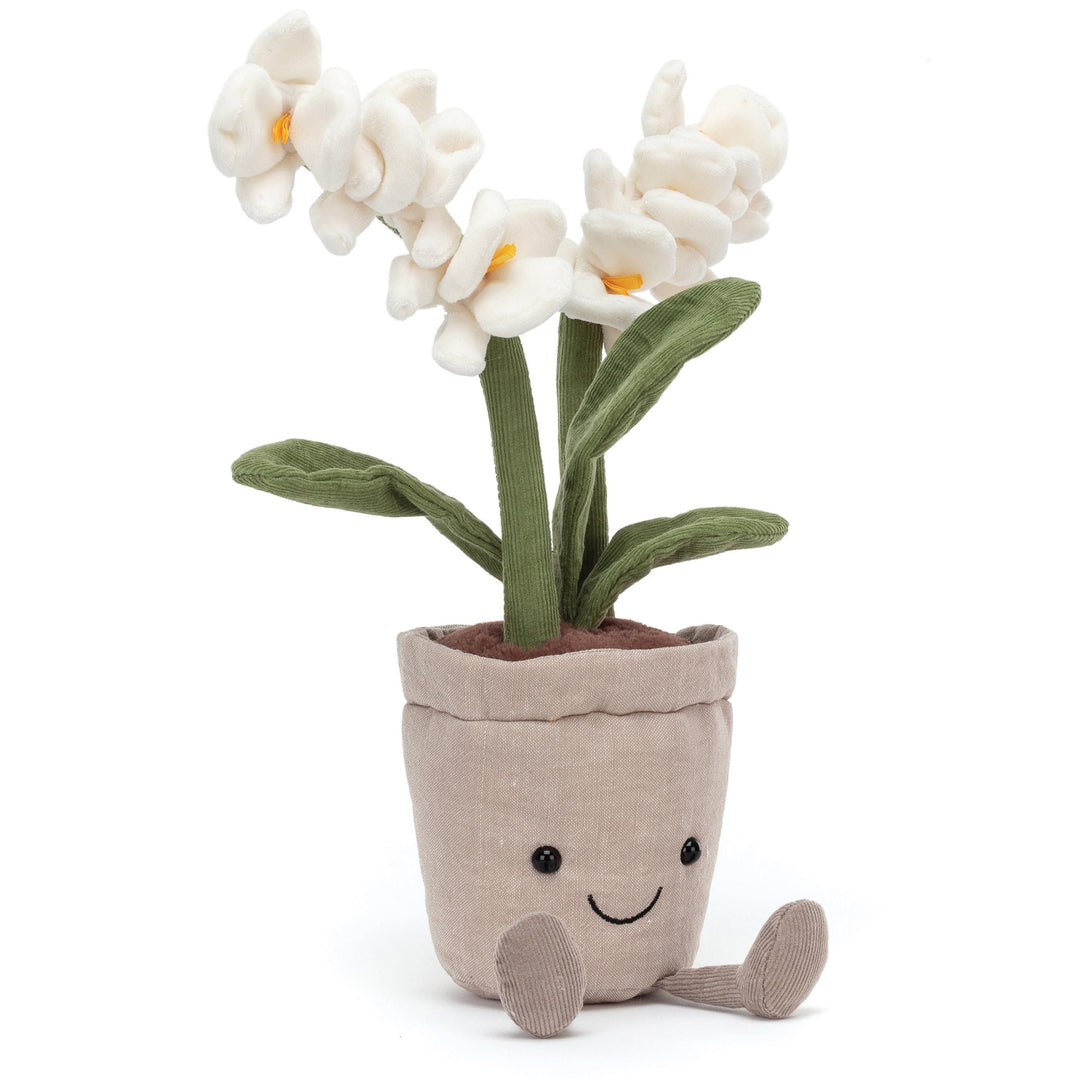Amuseable Cream Orchid plant soft toy with smiling face - Jellycat brand - Send A Toy