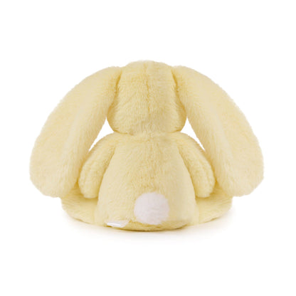 Yellow plush bunny toy on a white background