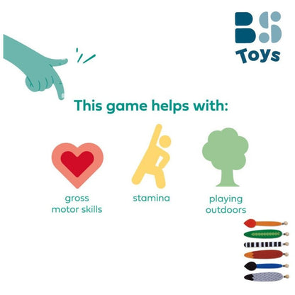 BB Toys advertisement showing benefits of a game with icons and text on a white background
