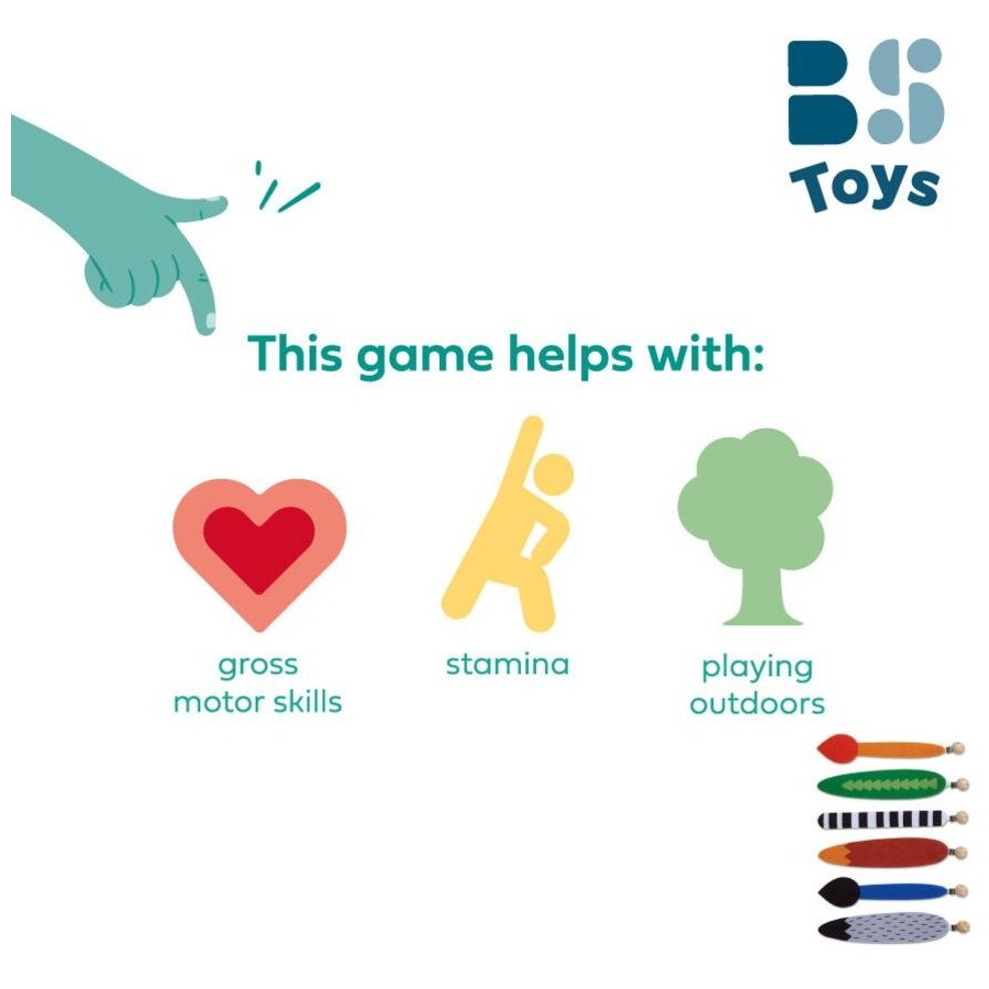 BB Toys advertisement showing benefits of a game with icons and text on a white background