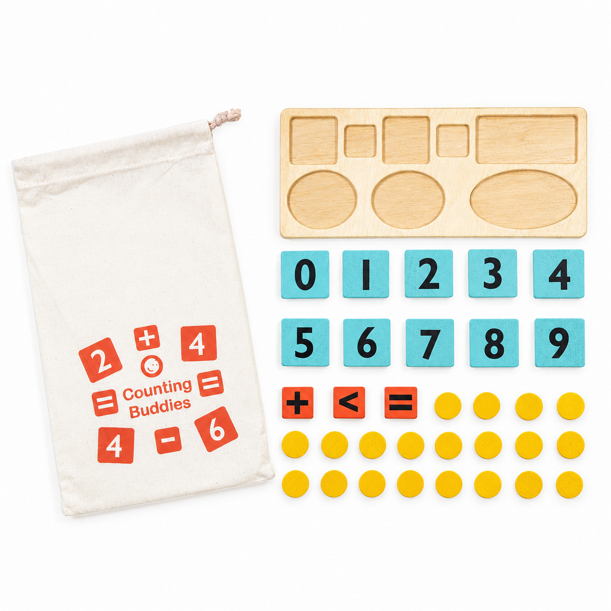 Mentari Counting Buddies Puzzle complete 35-piece wooden counting set