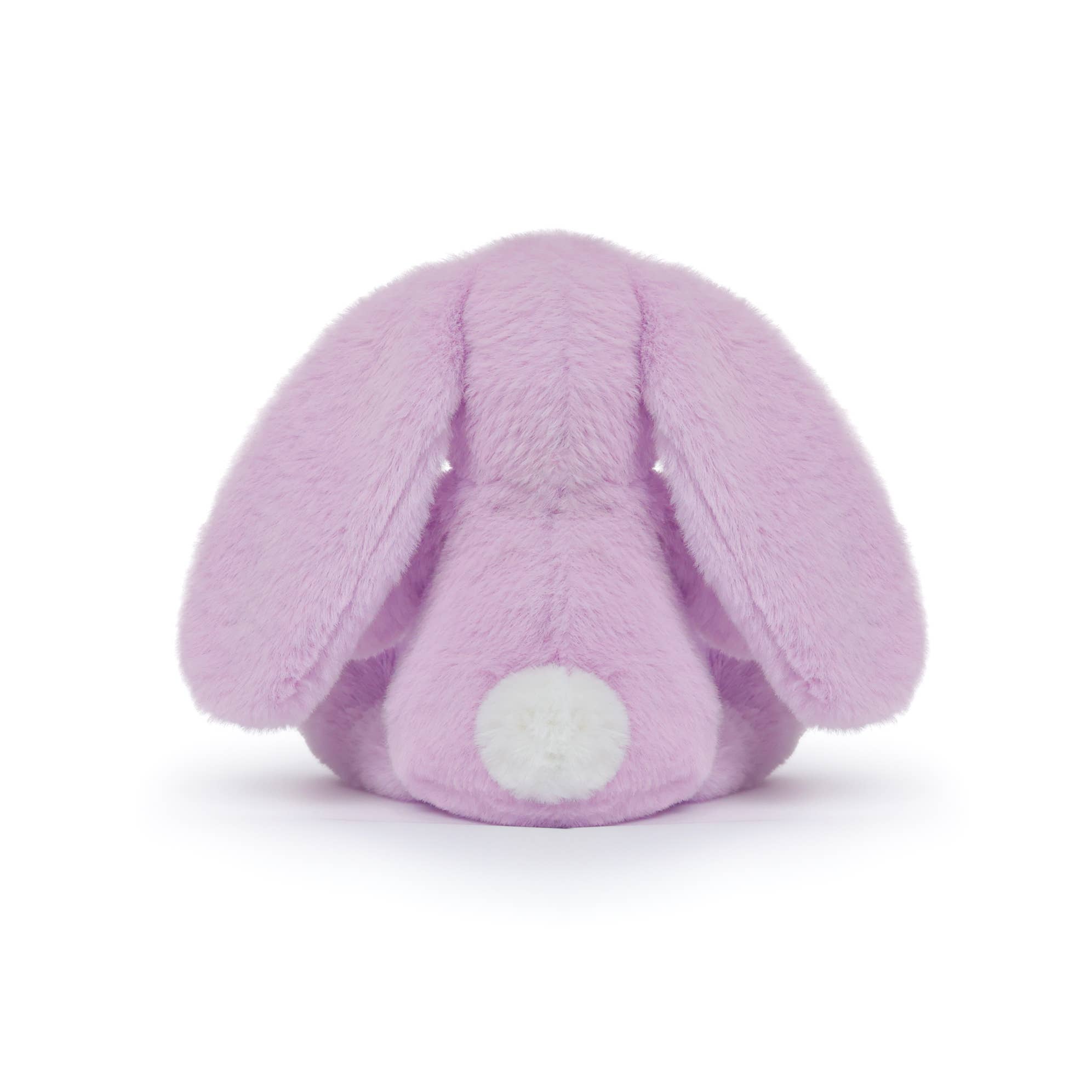 Purple plush toy with a white patch on a white background