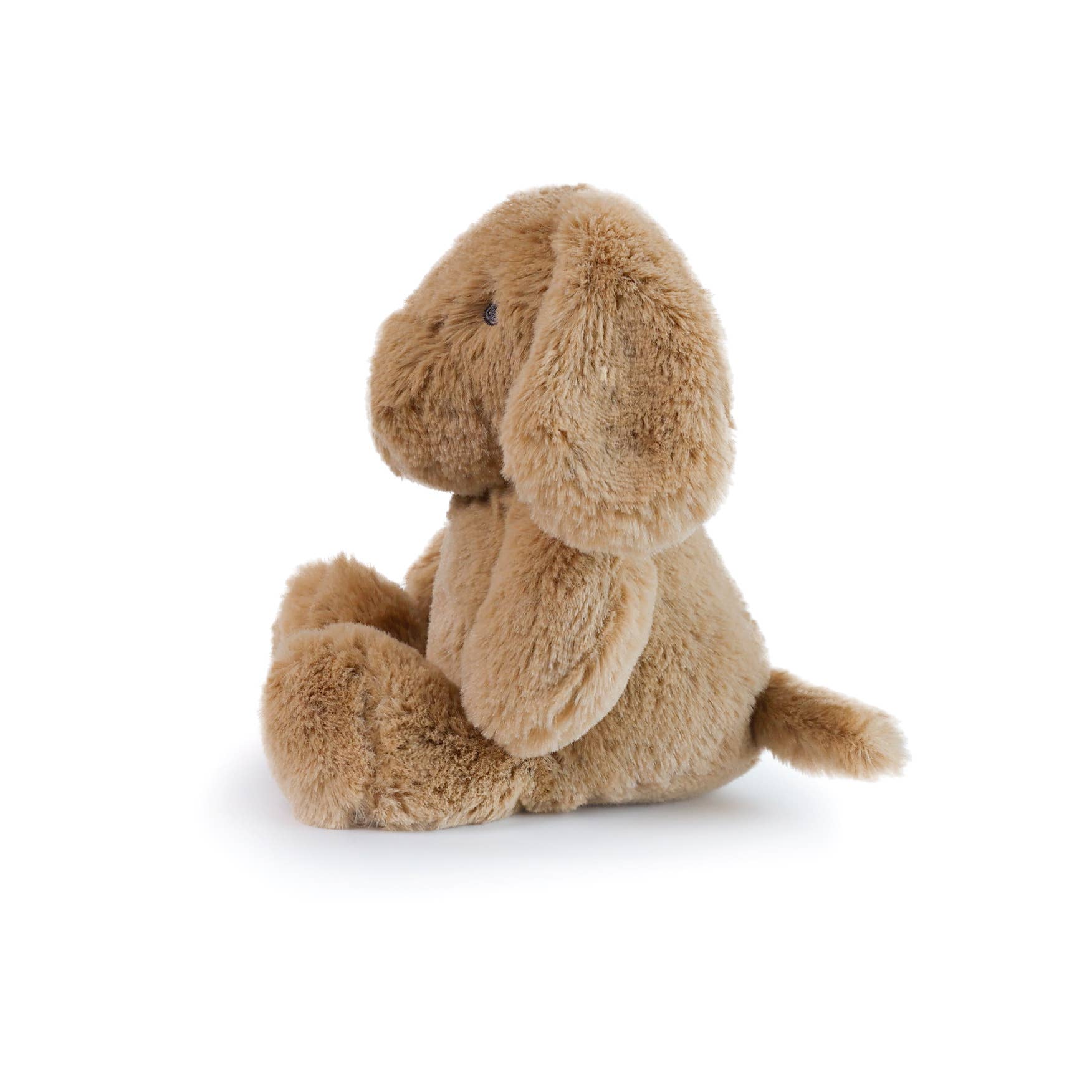 Brown plush toy sitting on a white background