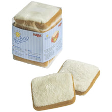 HABA Biofino toy loaf of bread with two slices on a white background