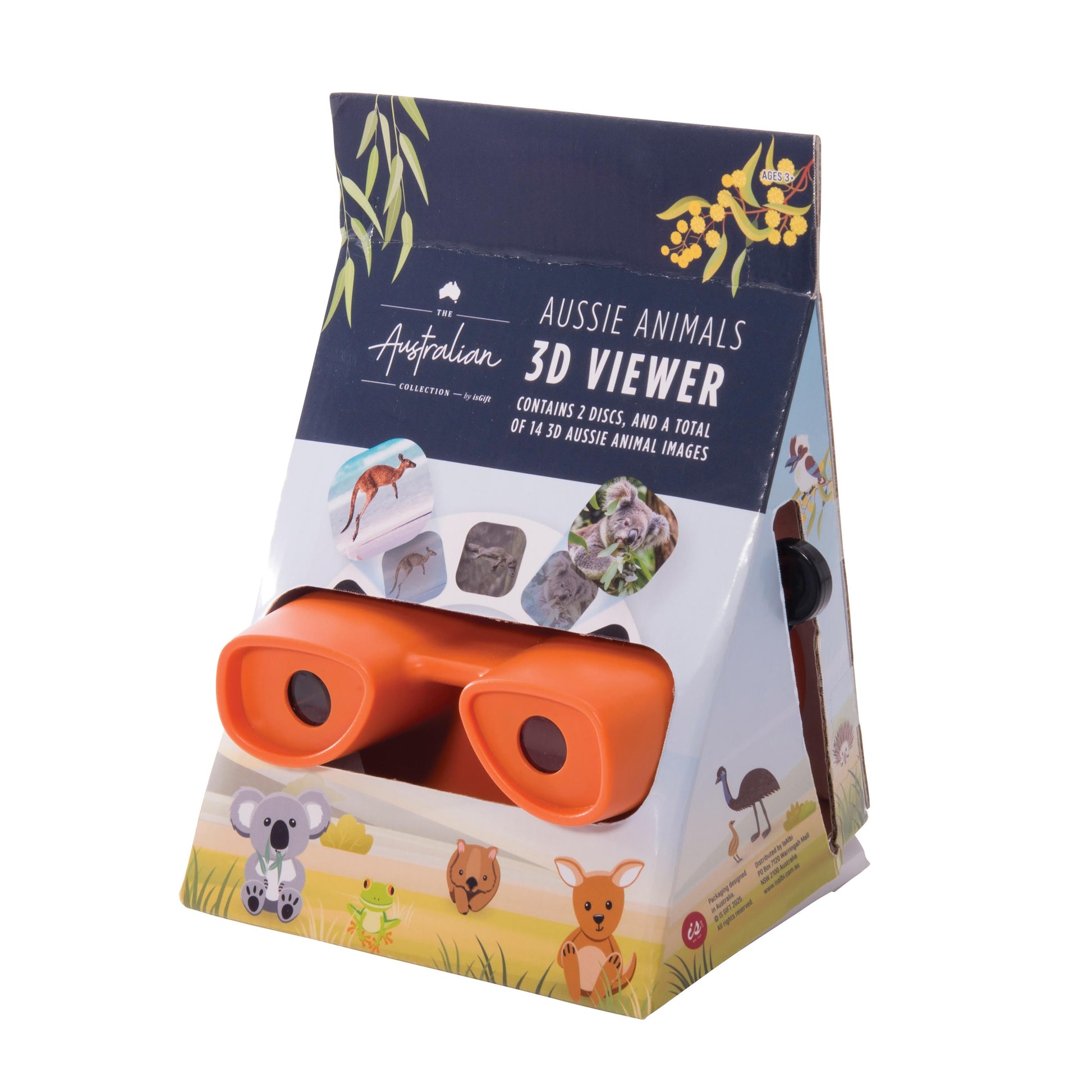 An orange 3D viewer with a reel of slides, designed for educational purposes and showcasing Australian animal images.