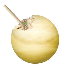 Round planet shaped plaster ball with wooden stick on a white backgound