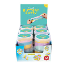 Pastel colored buttery texture putty in a screw-top plastic jar