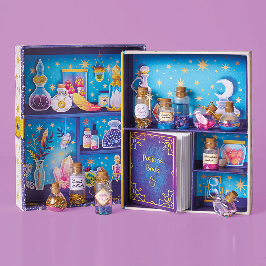 Open Janod Magic School Potions Kit displayed against a purple background