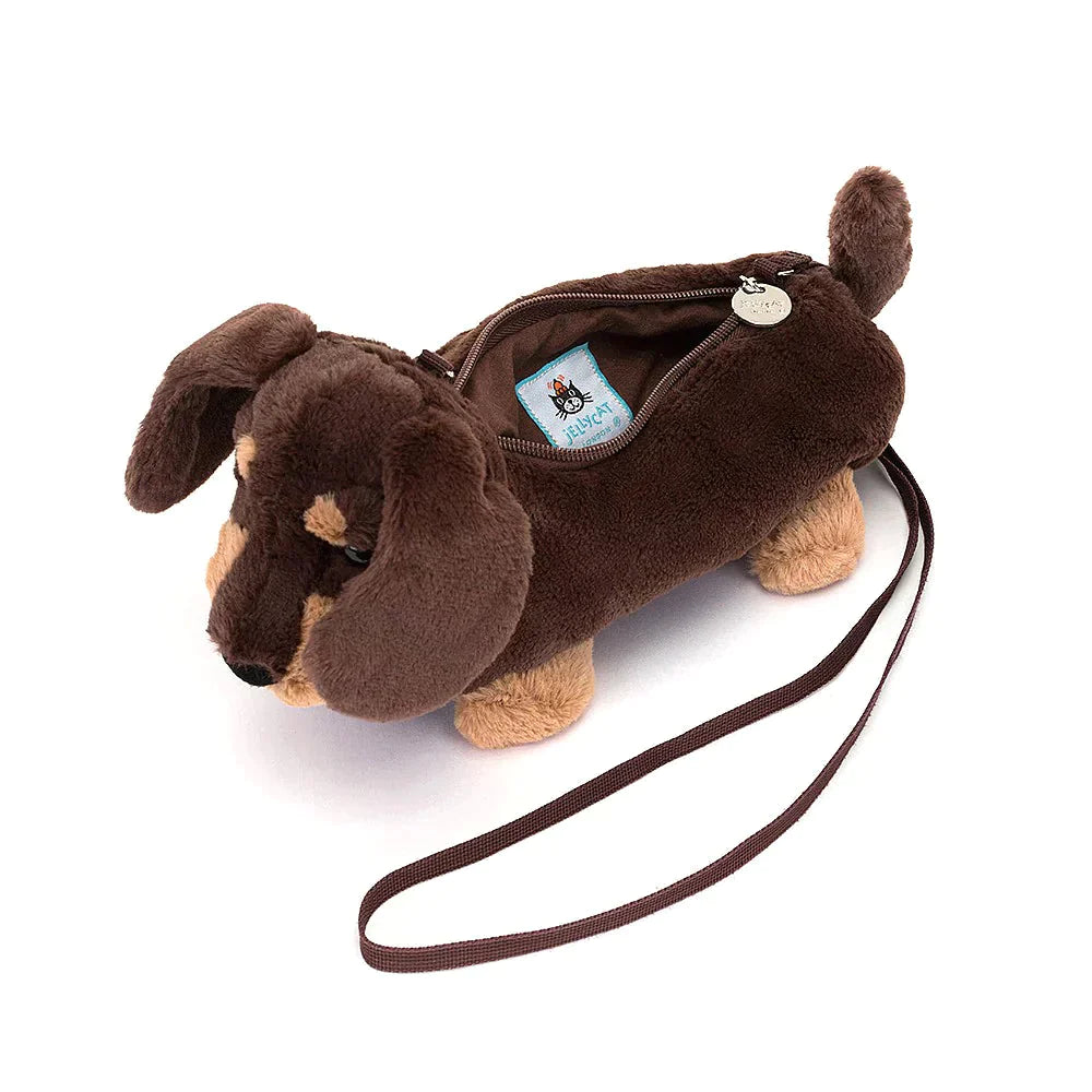 Otto brown sausage dog handbag soft toy from Jellycat - at Send A Toy