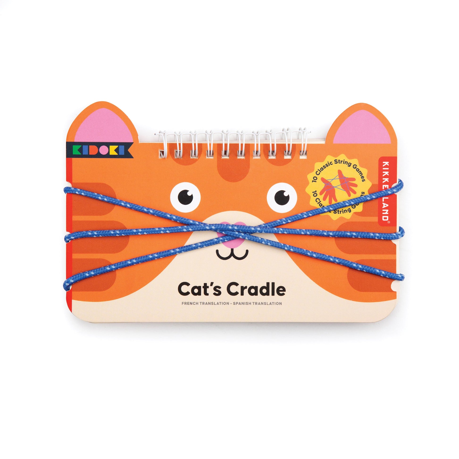 Packaging of 'Cat's Cradle' game featuring a colorful design with a cat face and strings for playing the game, with the age guide of 6+ indicated.