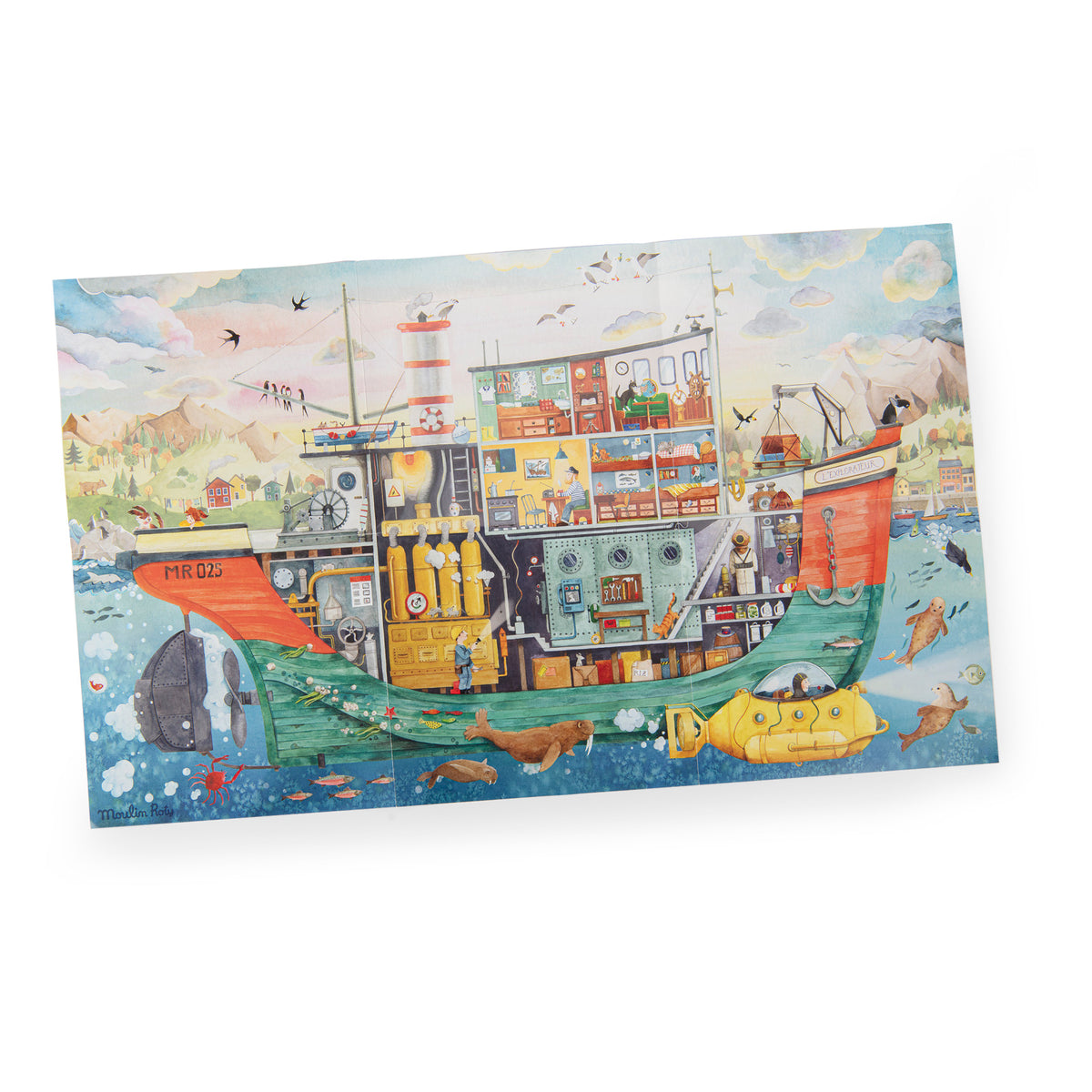 The completed Explorer's Ship 200-piece ocean puzzle