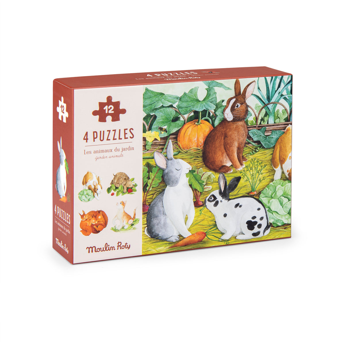 Moulin Roty Le Jardin mini animal puzzles in illustrated box