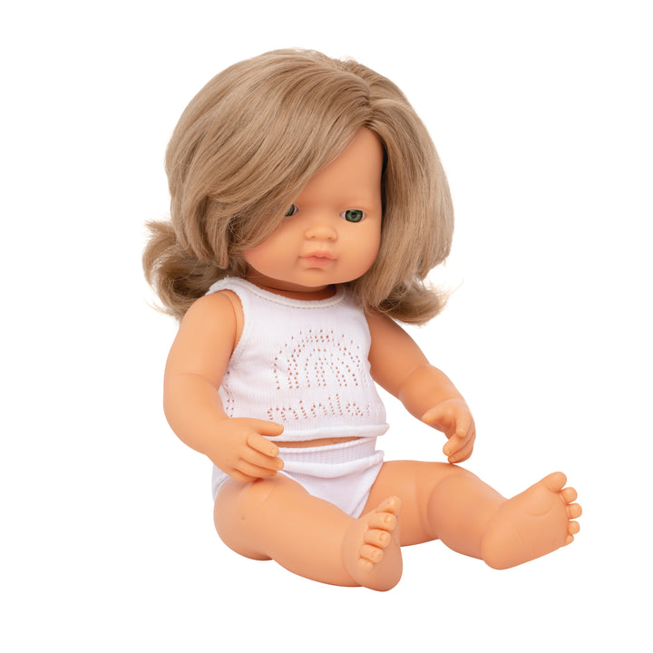 Miniland caucasian girl anatomically correct dark blonde 38 cm vinyl girl doll - Miniland dolls at Send A Toy