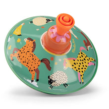 Moulin Roty green animal spinning top