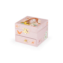 Open Les Rosalies musical jewellery box with mirror and twirling rabbit