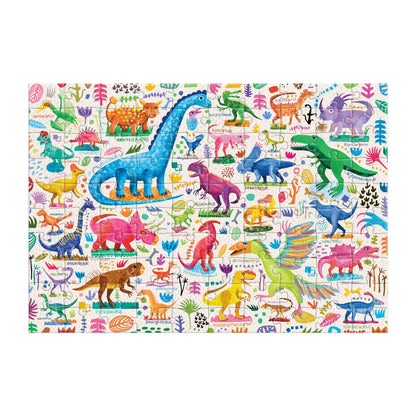 Colourful labeled dinosaur puzzle artwork detail