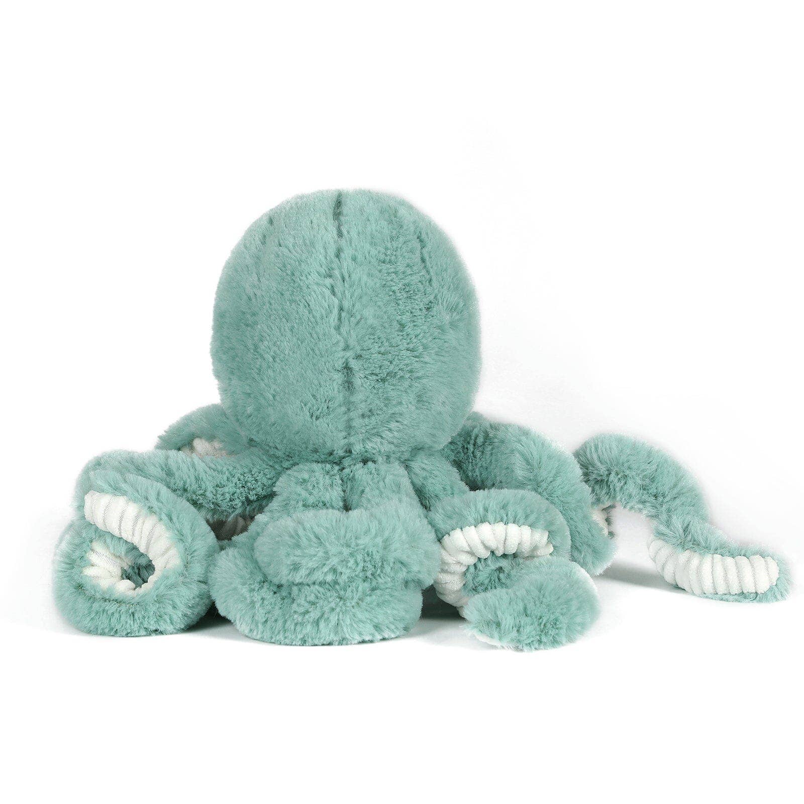 Plush octopus toy in green on a white background