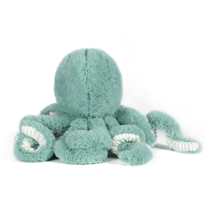 Plush octopus toy in green on a white background