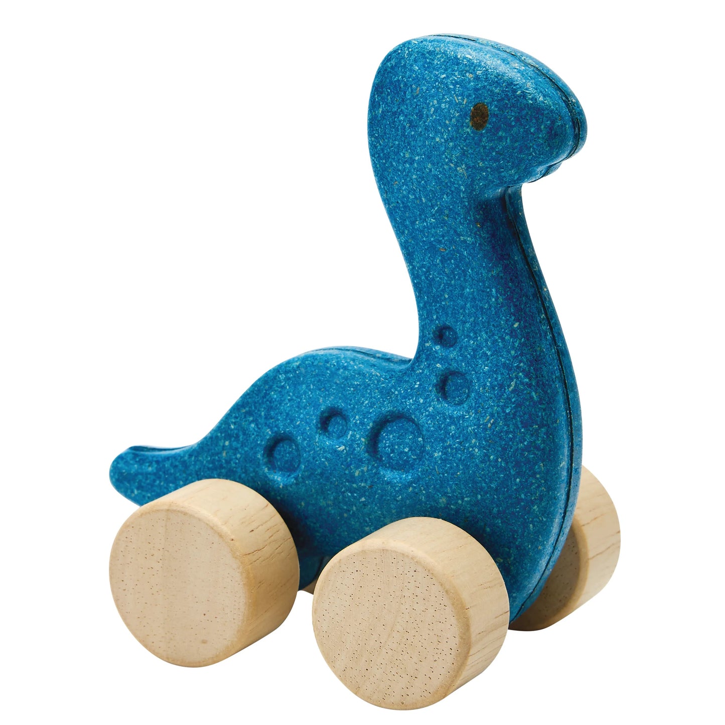 Blue wooden dinosaur toy on a white background