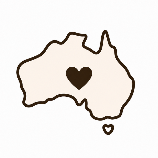 Map of Australia with a heart in the center on a white background